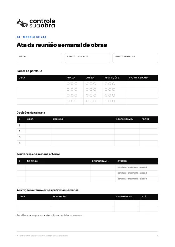 Página com o modelo de ata