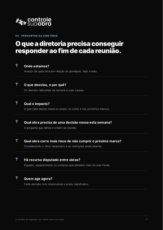 Página com as perguntas da diretoria