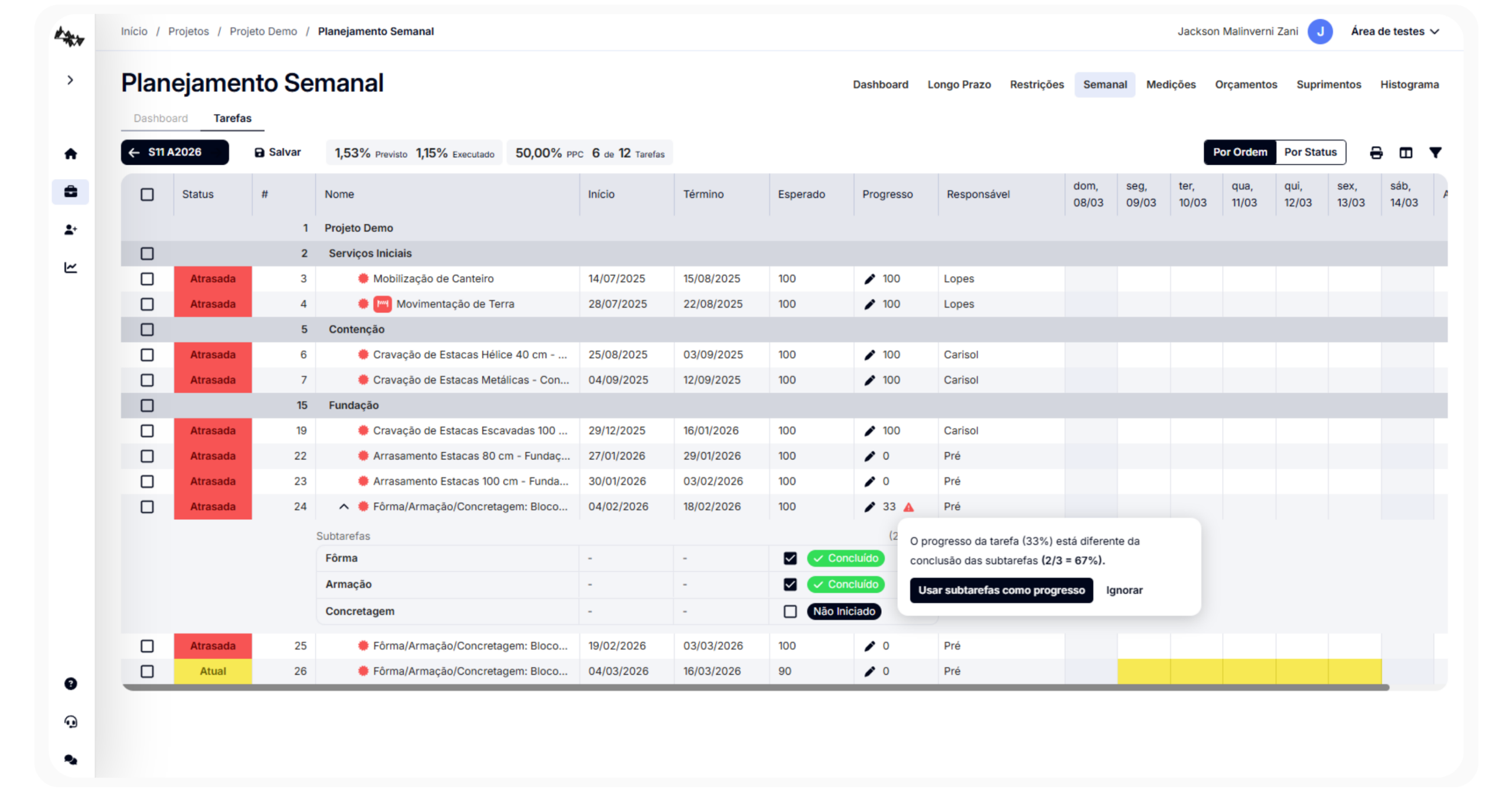 Planejamento semanal